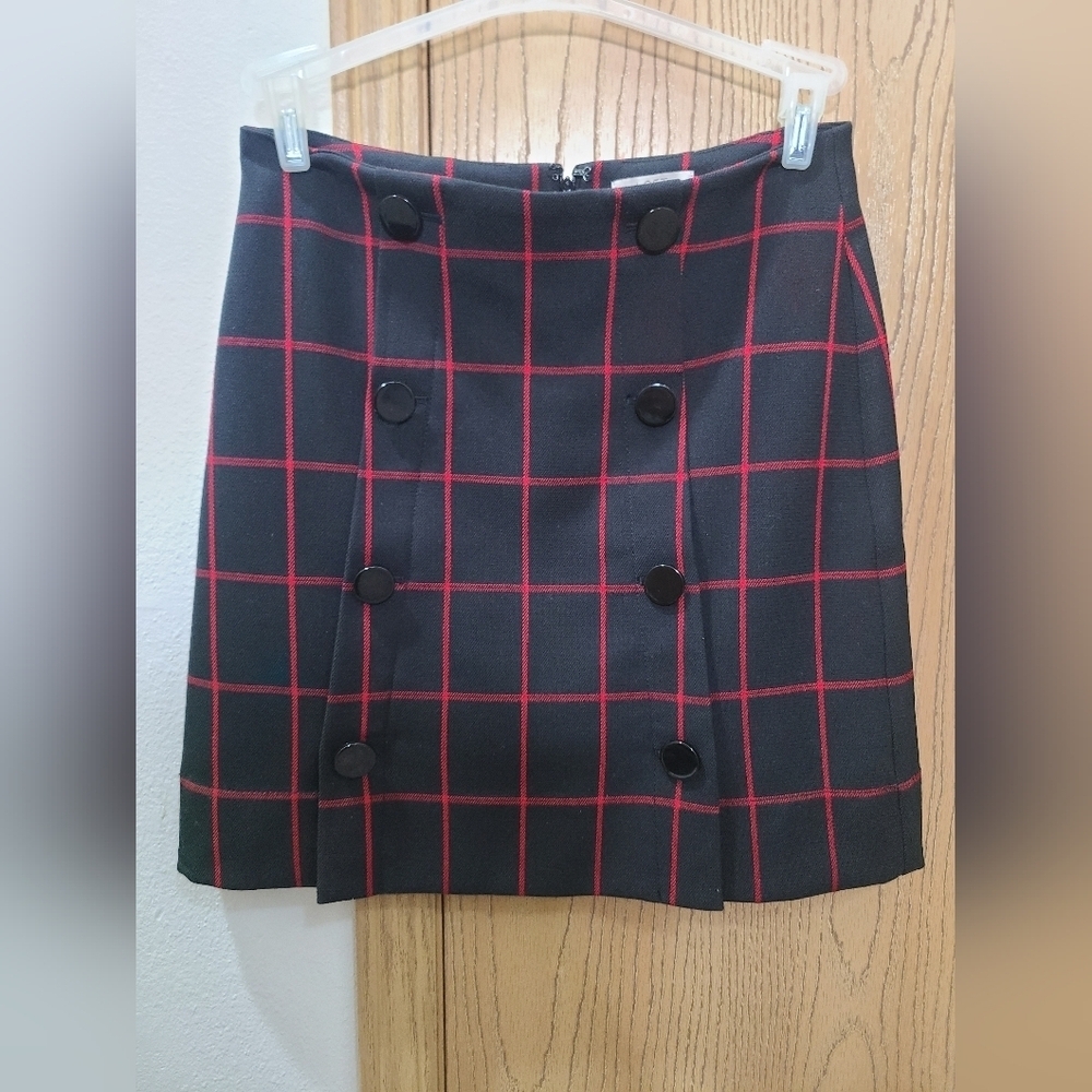 Loft plaid shiny button preppy mini skirt